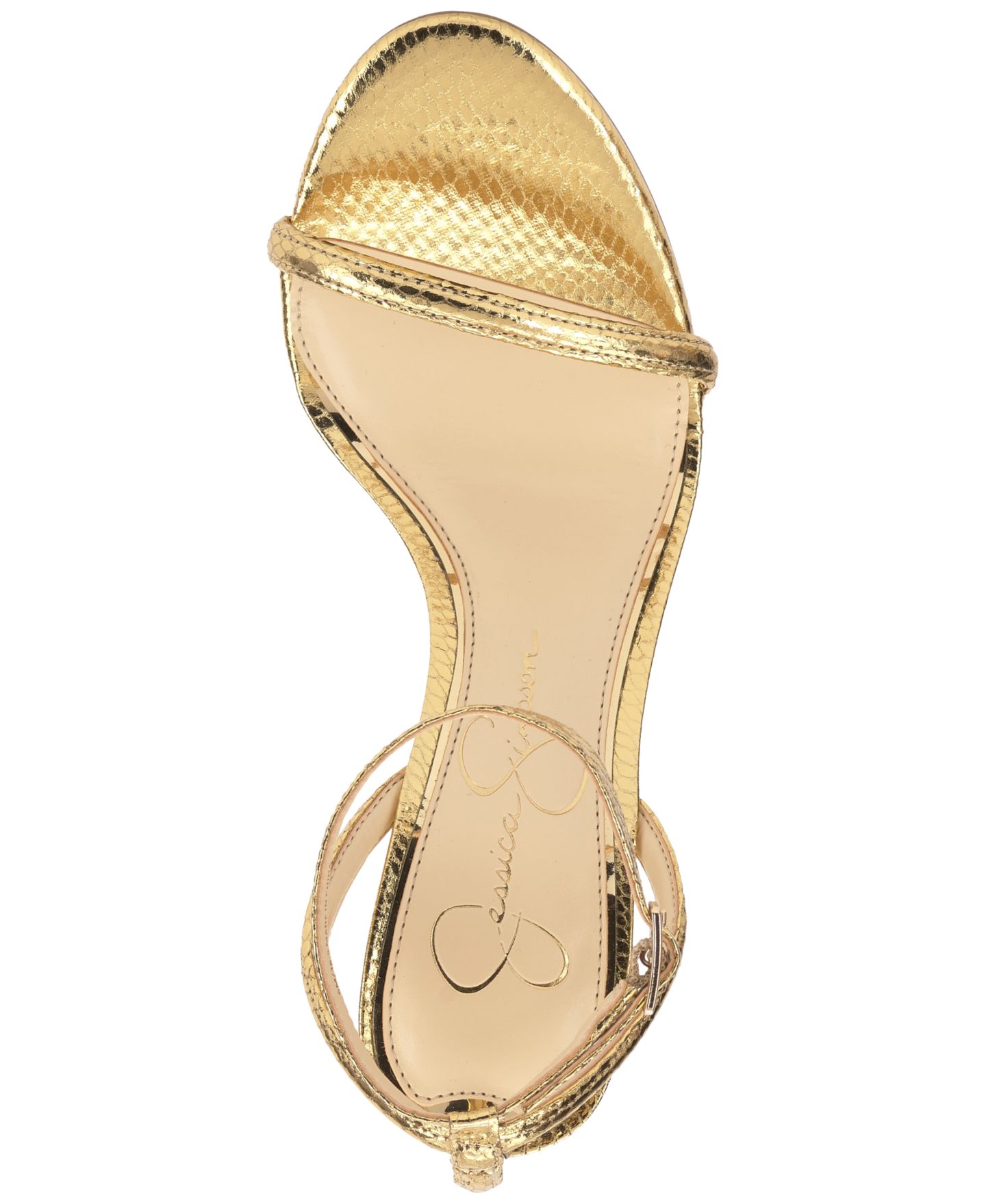 Женские сандалии Jessica Simpson Baharia Ankle-Strap Dress Sandals, цвет: Золотой змеиный — фото 4