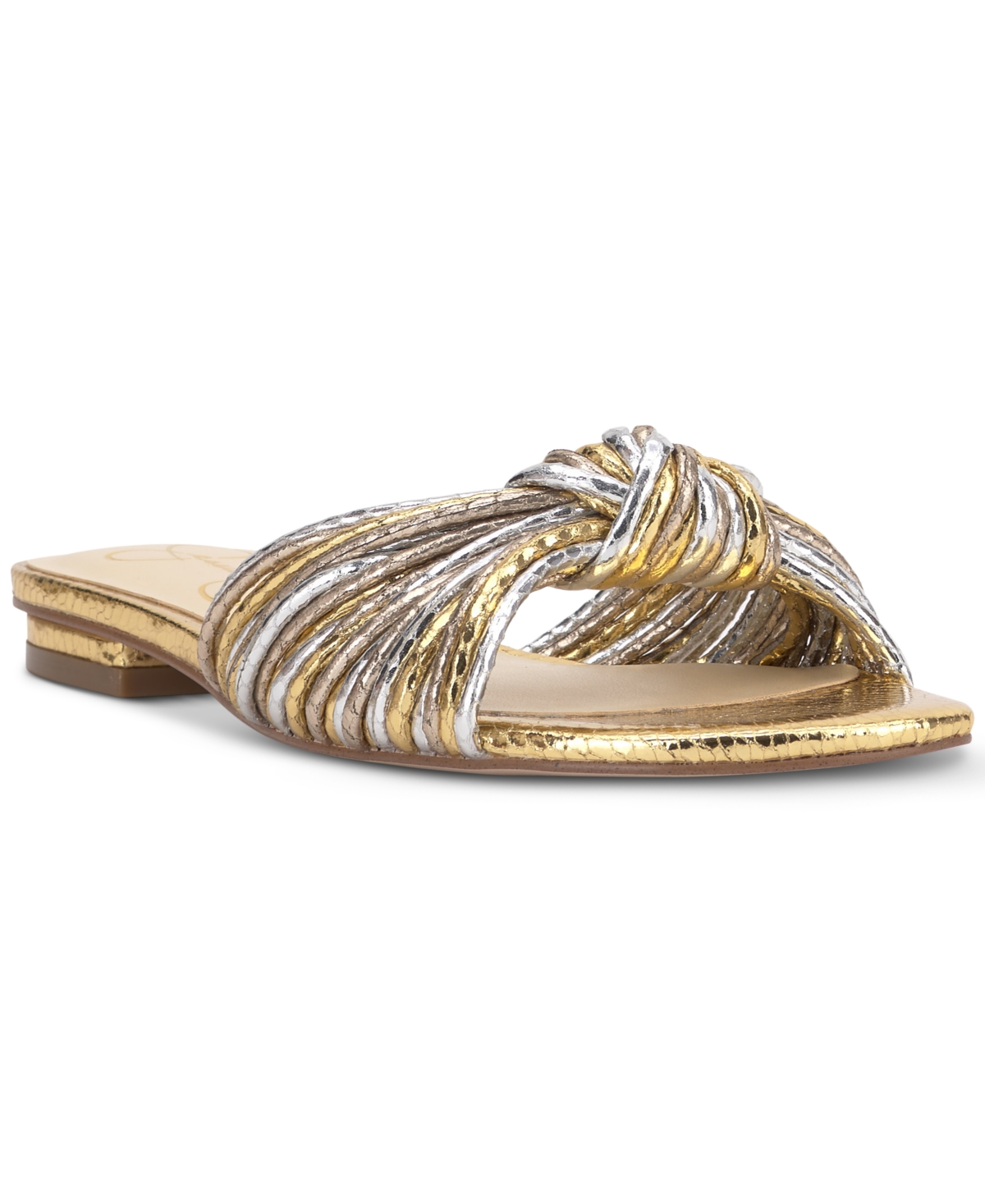 Jessica Simpson Women's Dydra Knotted Strappy Flat Sandals - Silver Combo Snake