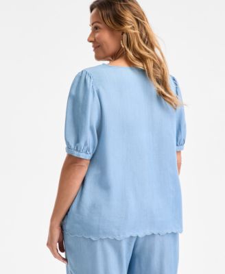 Style & Co Plus Size Scalloped Eyelet Top, Exclusively at