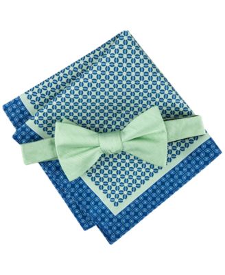 Tommy Hilfiger - Men's Solid Bow Tie & Medallion Pocket Square Set