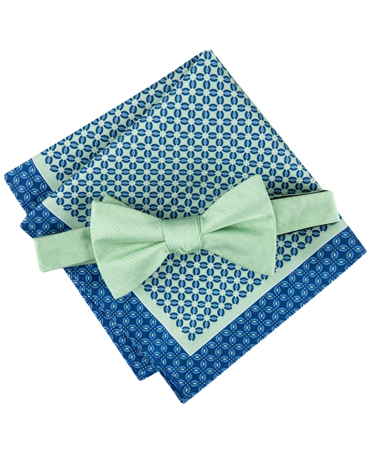Tommy Hilfiger Men's Solid Bow Tie & Medallion Pocket Square Set In Green