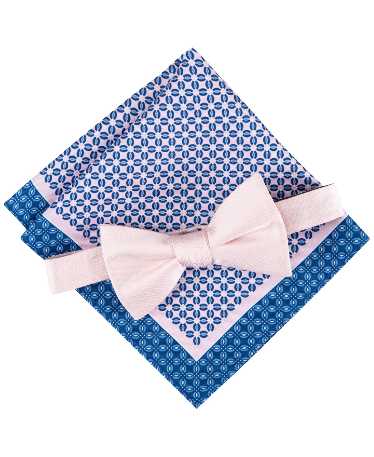 Men's Solid Bow Tie & Medallion Pocket Square Set - Yellow