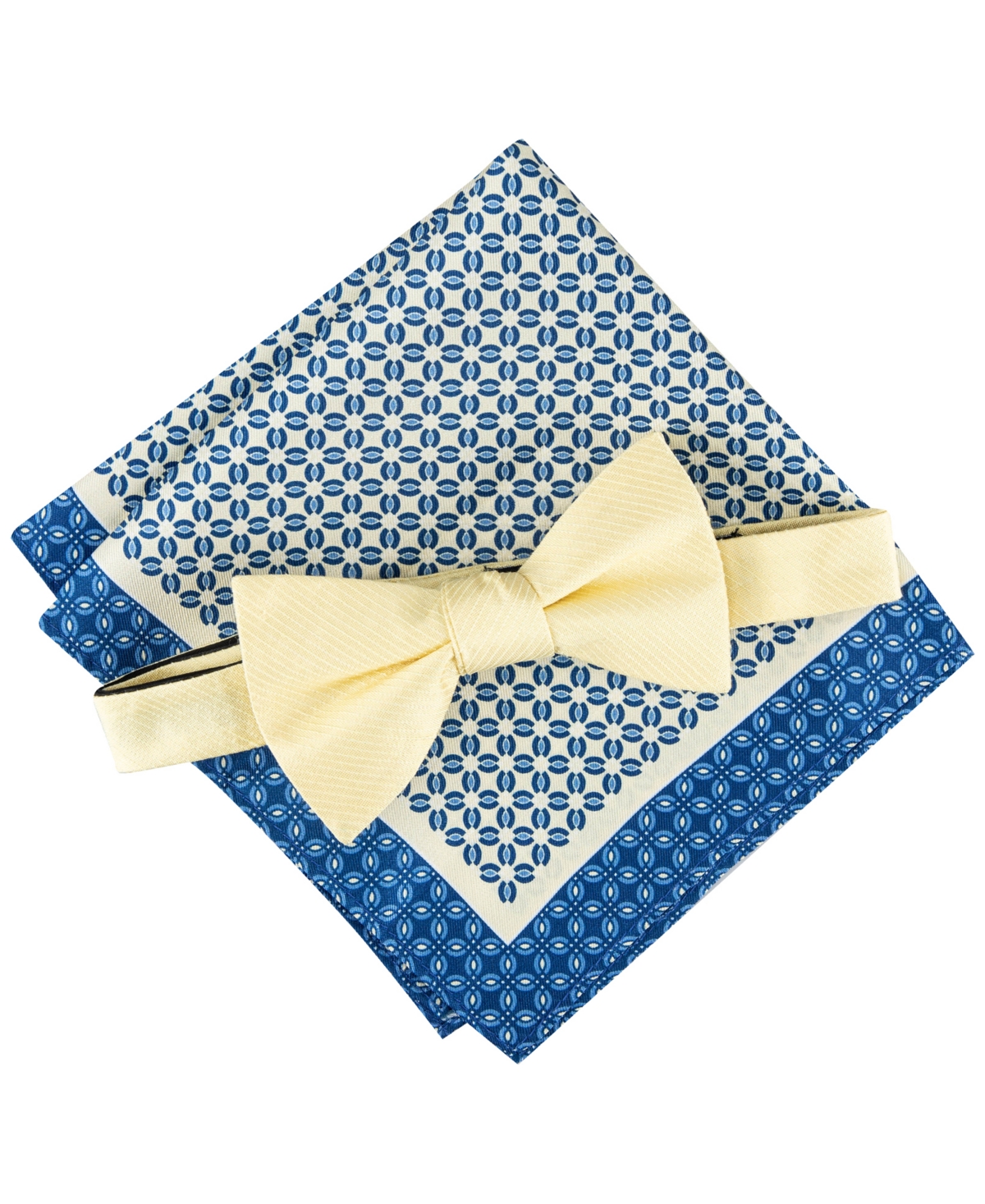 Tommy Hilfiger Men's Solid Bow Tie & Medallion Pocket Square Set In Yellow