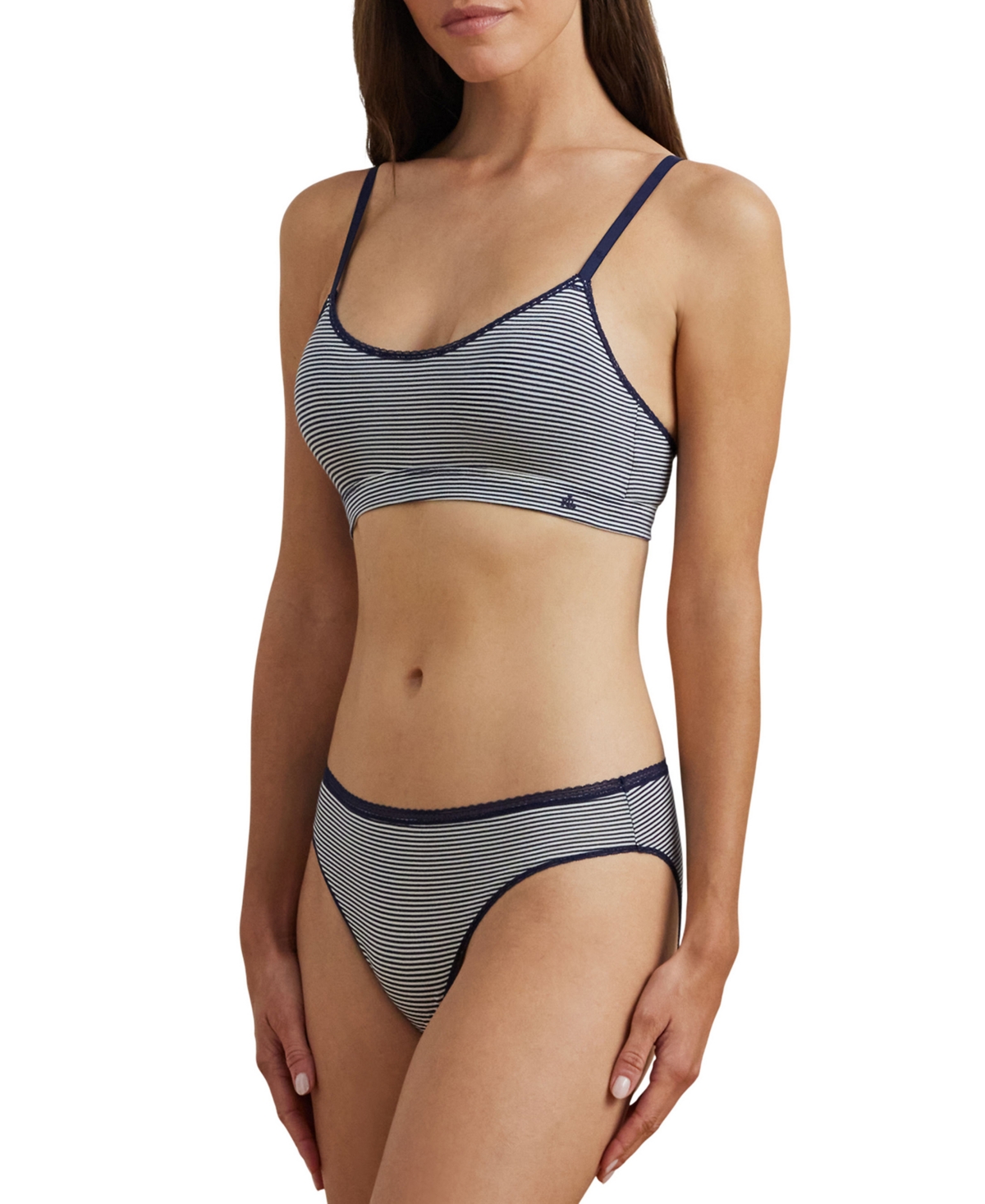Ralph Lauren Women's Mid-rise Hipster Underwear 4l0216 In Navy,silk Wht