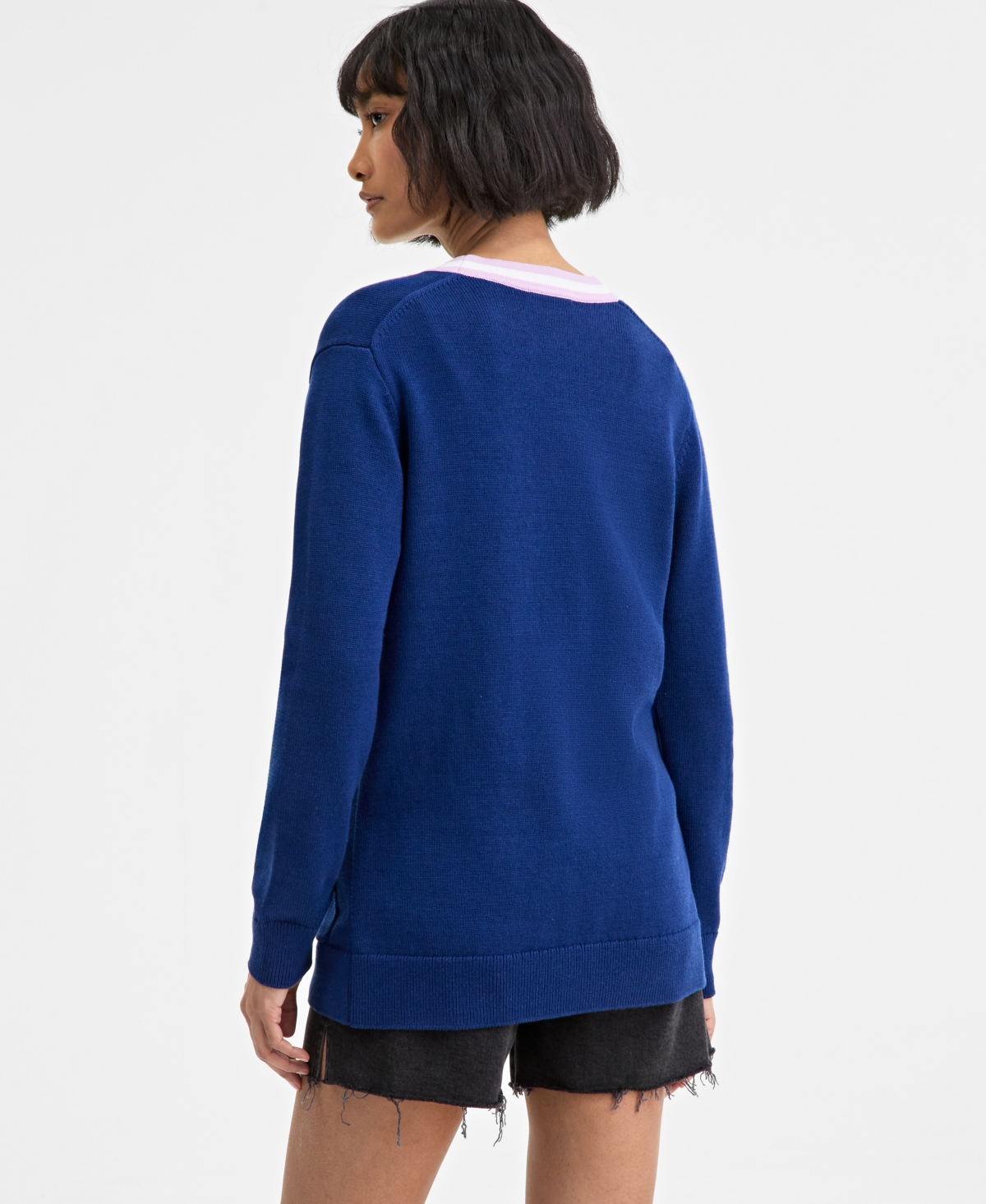 On 34th Women's Tipped Boyfriend Cardigan, Exclusively At Macy's In Blazing Navy