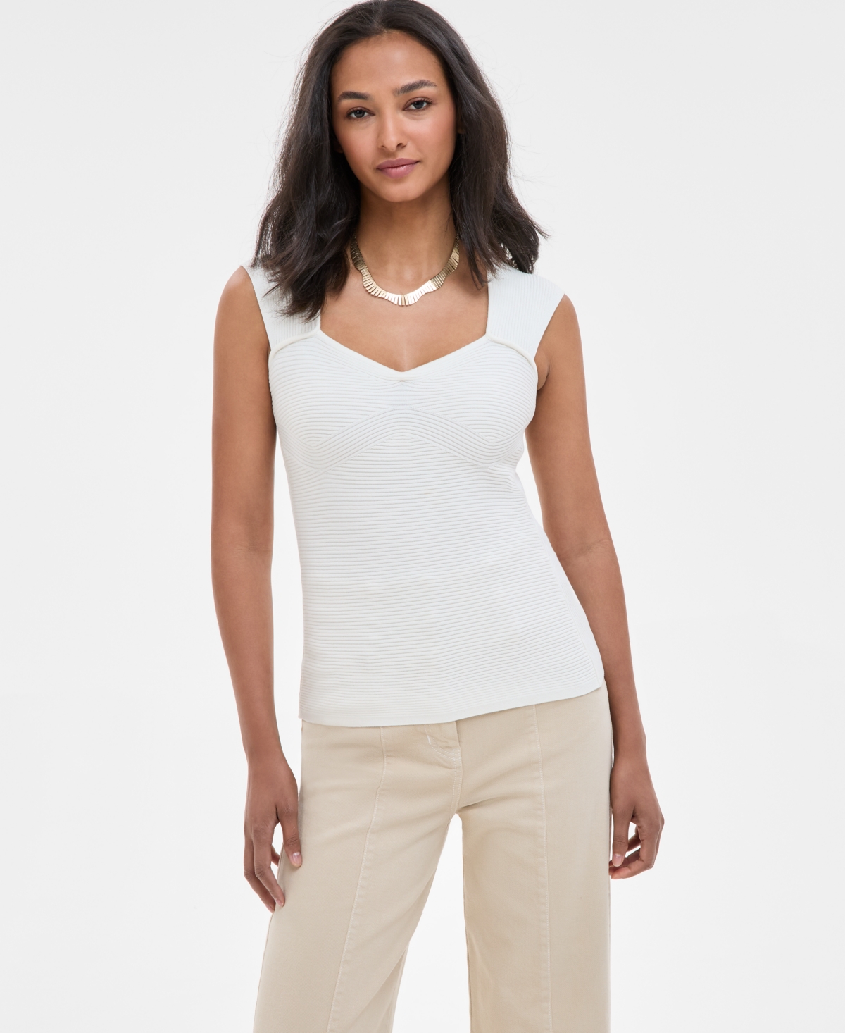 Women's Sweetheart-Neck Sleeveless Rib Top - Soft Cream