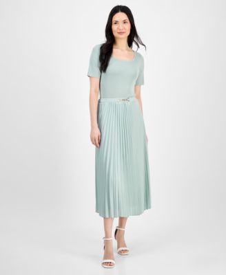 Anne Klein - Women's Pleated Pull-On Belted Midi Skirt