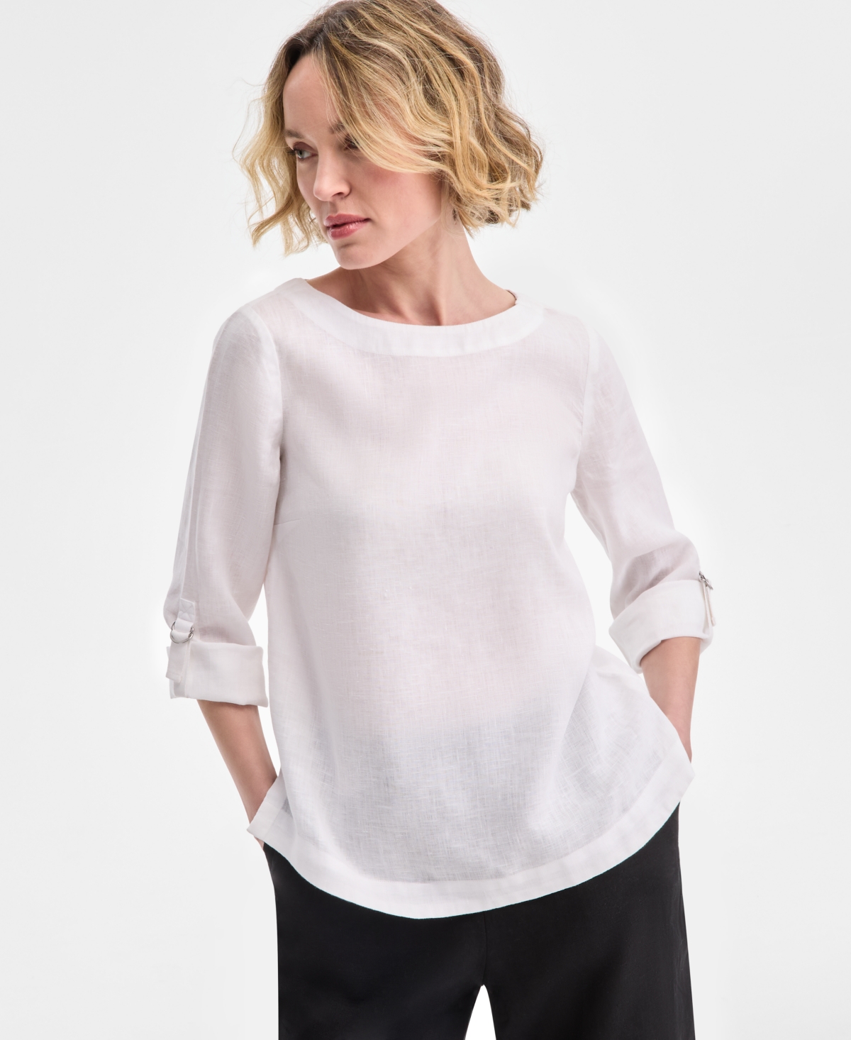 CHARTER CLUB WOMEN'S 100% LINEN D-RING TOP, CREATED FOR MACY'S 