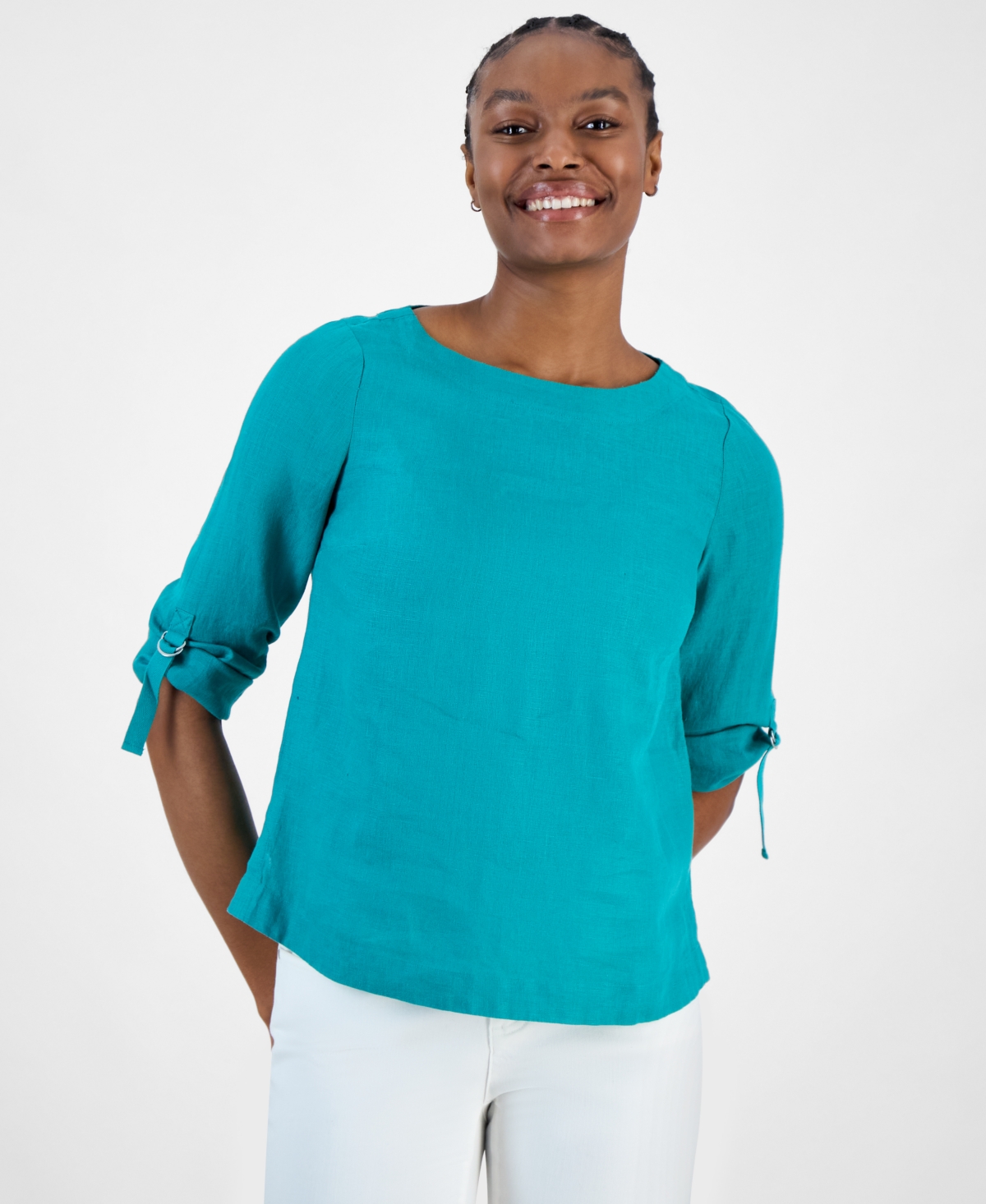 CHARTER CLUB WOMEN'S 100% LINEN D-RING TOP, CREATED FOR MACY'S 