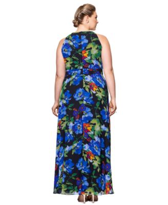 Betsy & Adam Plus Size Floral-Print Halter Gown