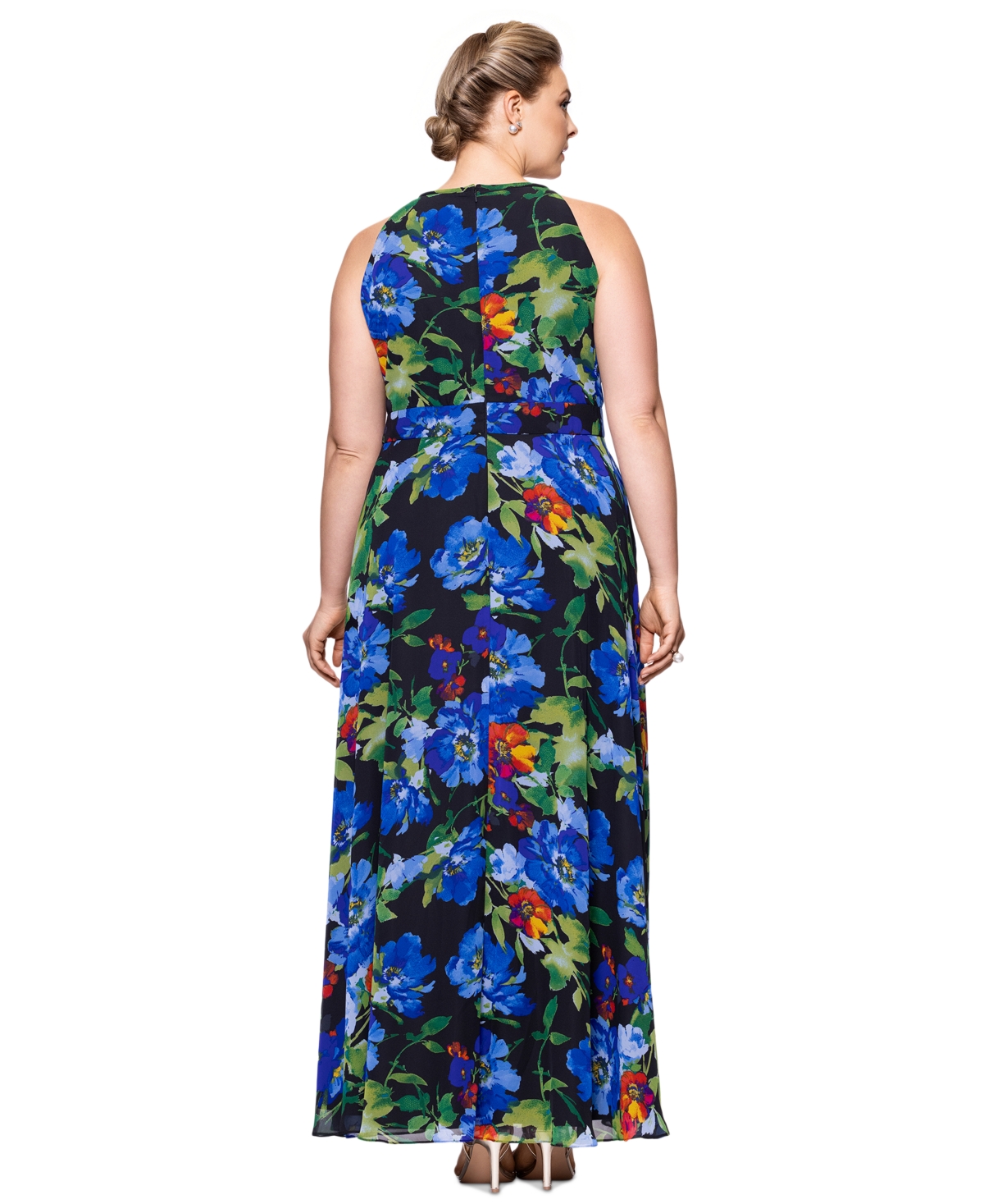 BETSY & ADAM BETSY & ADAM PLUS SIZE FLORAL-PRINT HALTER GOWN 