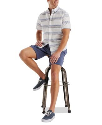 Men's Short Sleeve Button-Down Striped Oxford Shirt