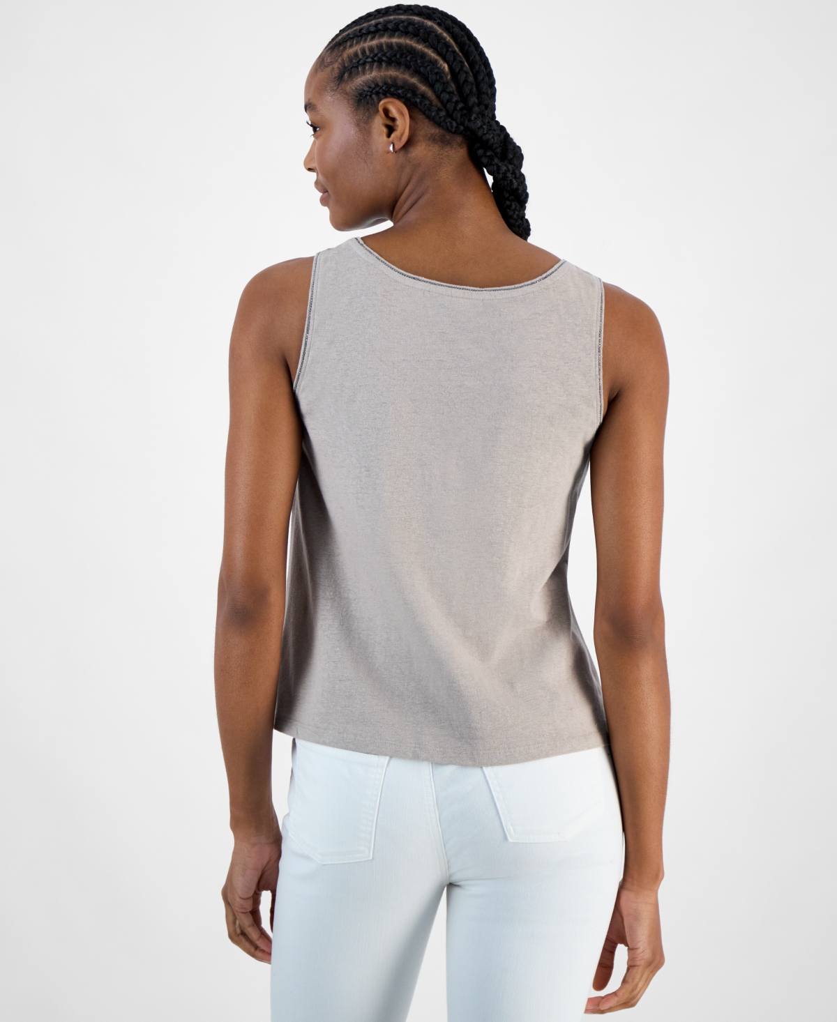 Charter Club Women's Embellished Linen-blend Tank Top, Exclusively At Macy's In Walnut Beige