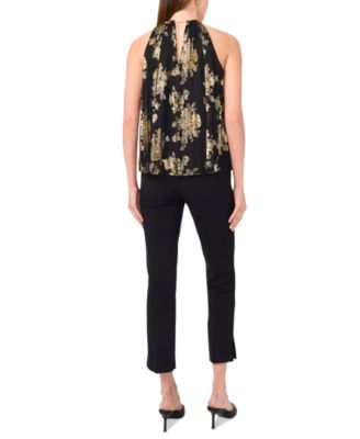 Women's Metallic Floral-Print Pleated Top