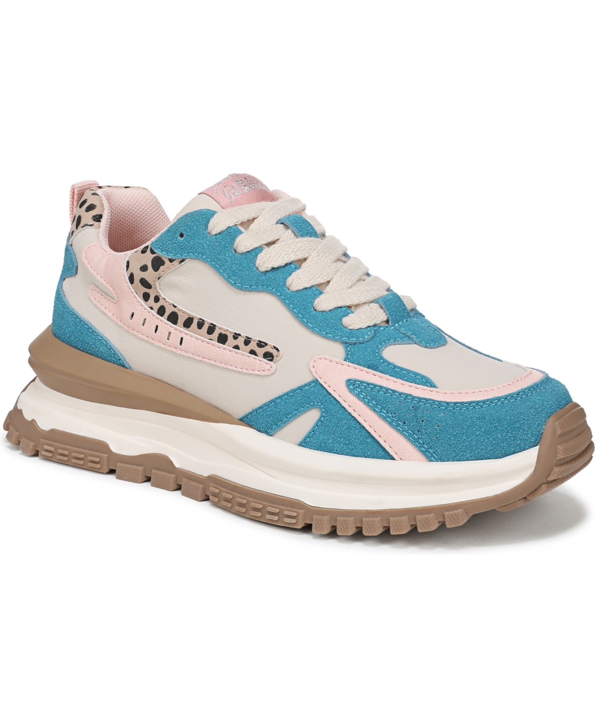 Blowfish Malibu Womens Pink Blue Retro Lace-up Sneakers -leo In Pink,blue Multi Microsuede,faux Leather-