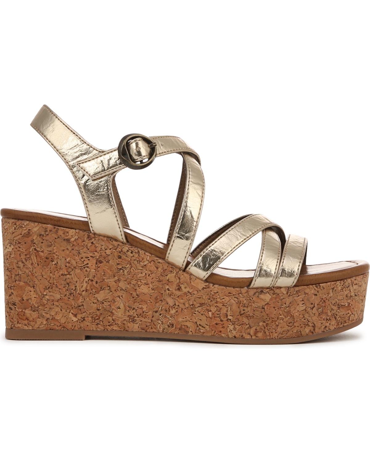 Shop Blowfish Malibu Women's Aurora Open Square Toe Strappy Wedge Sandals In Gold Faux Leather