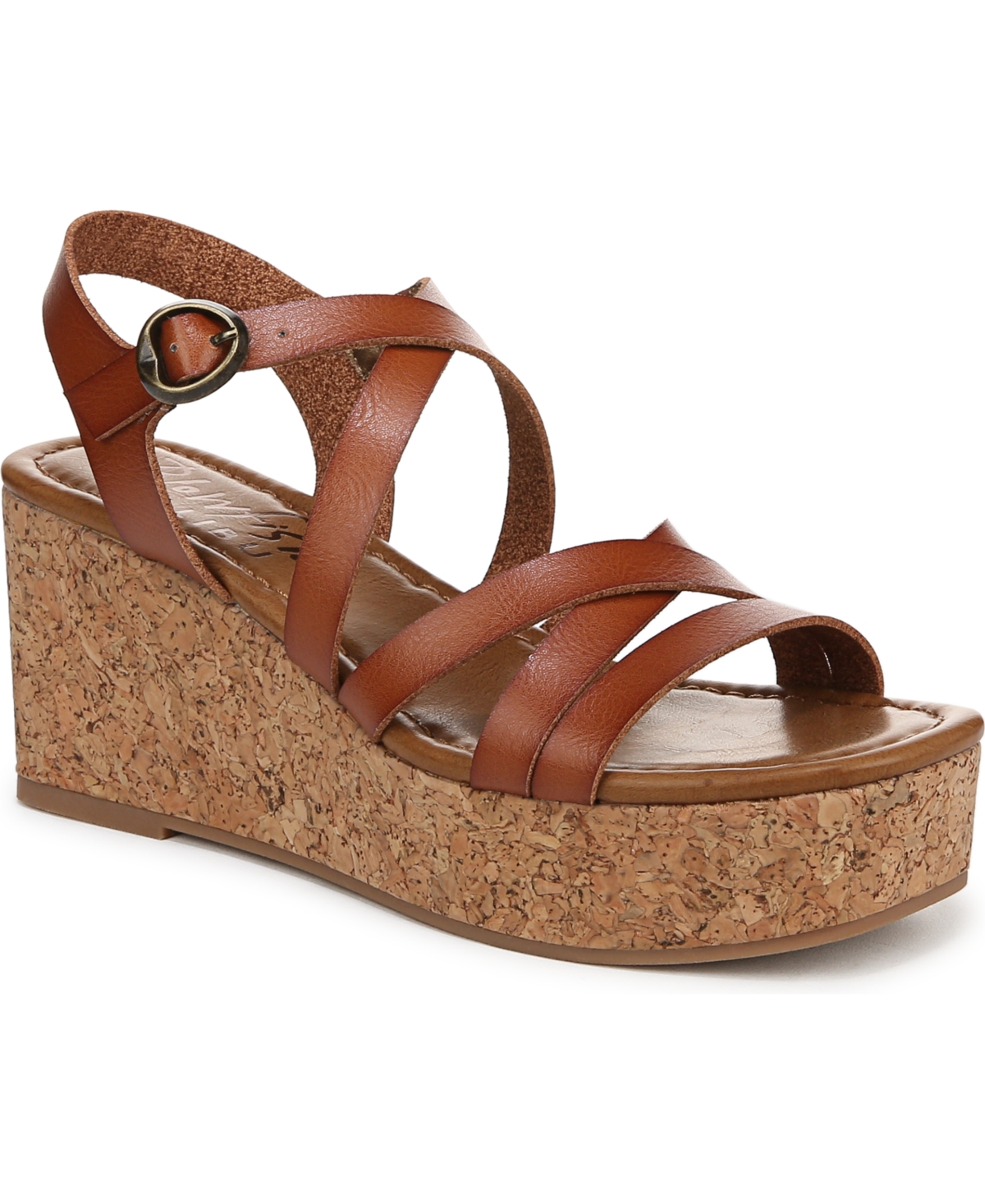 Shop Blowfish Malibu Women's Aurora Open Square Toe Strappy Wedge Sandals In Scotch Brown Faux Leather
