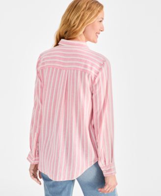 売れ筋商品|||スタイルアンドコー カットソー トップス レディース Plus Size  llic-Striped Top, Created for Macy's Pink Rain Style & Co Women's Striped Long-Sleeve Perfect Shirt