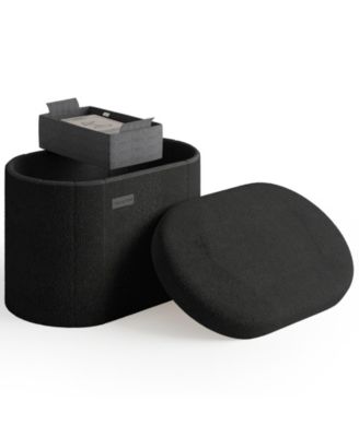 Ovel Boucle Ottoman Storage Bench-Modern Foot Stool, Makeup Vanity Stool, Perfect for Living Room & Bedroom Decor