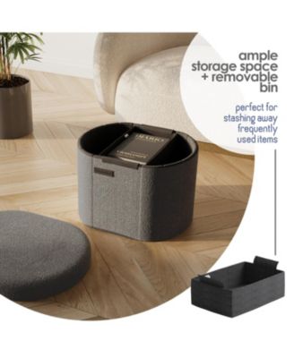 Ovel Boucle Ottoman Storage Bench-Modern Foot Stool, Makeup Vanity Stool, Perfect for Living Room & Bedroom Decor