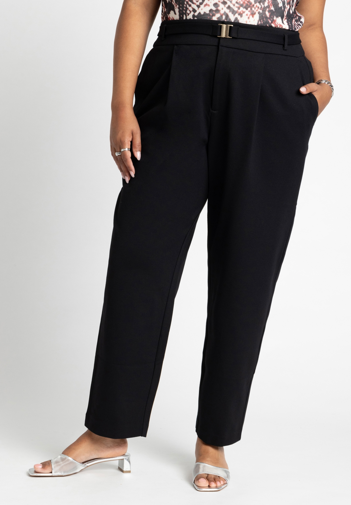 Plus Size Ankle Pant With Belt - Black onyx