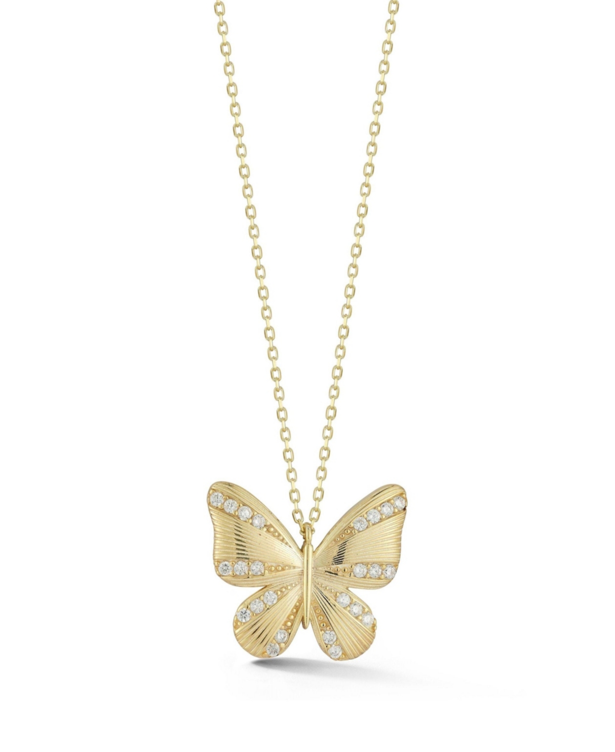 14K Gold Plated Sterling Silver Striped Butterfly Necklace - Gold
