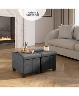 Rectangular Boucle Ottoman Storage Bench – Modern Foot Stool, Makeup Vanity Stool, Perfect for Living Room & Bedroom Decor