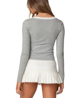 Womens Shayni Lace Trim Long Sleeve Top