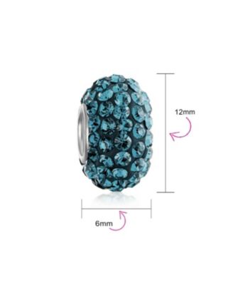 Solid Color Pave Crystal Spacer Bead Charm Bracelet with Sterling Silver Core