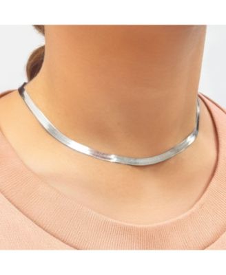 Large Herringbone Necklace 14K White Gold - 5 millimeters - 18 inches