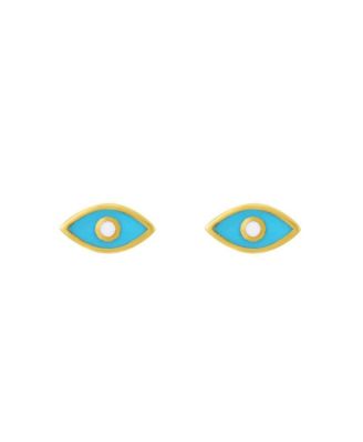 Blue Enamel Evil Eye Stud Earrings 14K Gold