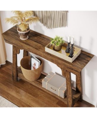 1 Pc Wood Console Table, 2-Tier Entryway Table with Shelf, Farmhouse Sofa Table