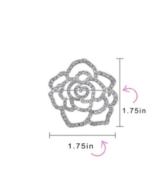 Sparkling Rose Flower Brooch Pin with Crystals Silver Tone Rhodium Plated