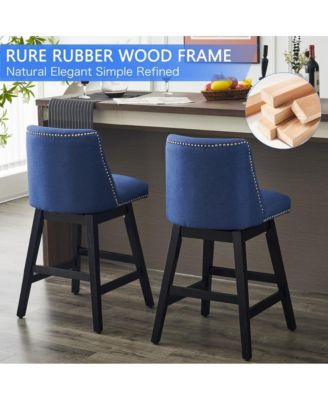 26" Upholstered Swivel Bar Stools Set of 2, Modern Linen Fabric Counter Stools-The Pop Home