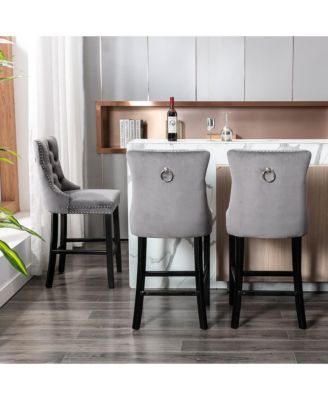 Set of 2 Velvet Counter Height Stools, 26.3" Button Tufted Upholstered Kitchen Island Chairs with Back