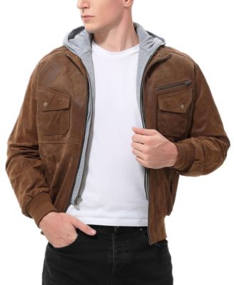 Men Civic Distressed Leather Bomber Jacket - Tall