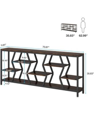 70.9 Inches Sofa Console Table with 4 Tier Wood Storage Shelves, Industrial Extra Long Narrow Entryway Accent Tables for Hallway, Living Room, Foyer (Rustic Brown)