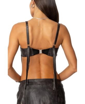 Womens Sadaf Faux Leather Bra Top