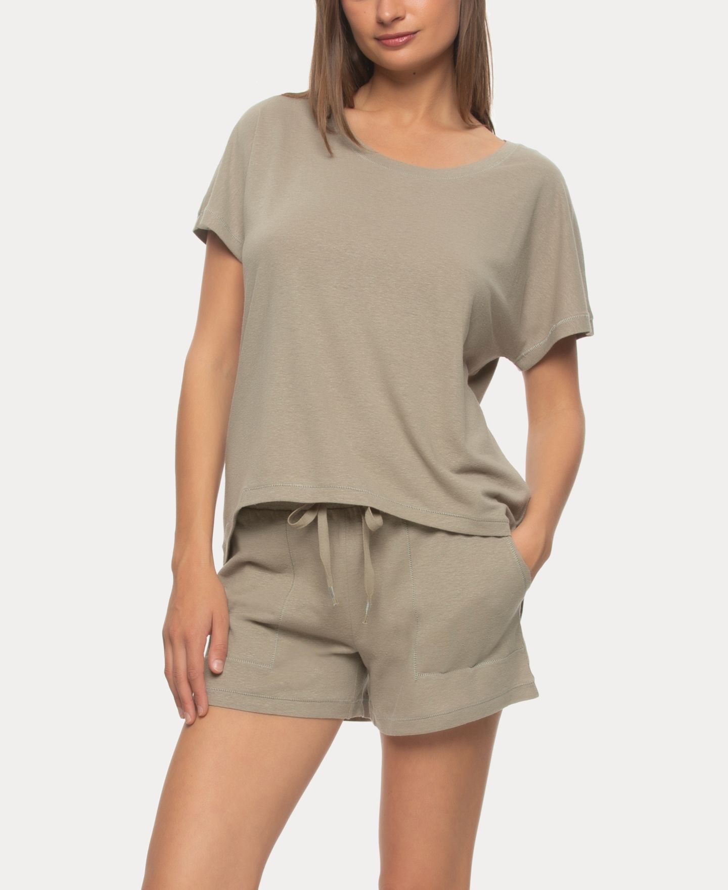 Женские шорты Felina Lauren Linen Jersey Pullover Top and Shorts Sleepwear, цвет: Дубовый — фото 3