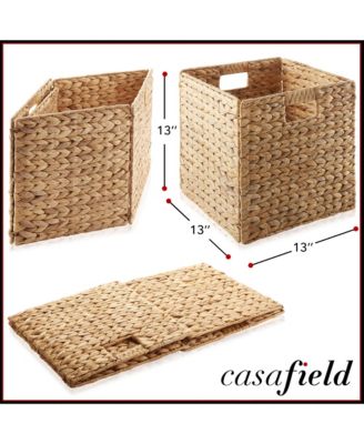 13&amp;quot; x 13&amp;quot; Water Hyacinth Storage Baskets, Espresso - Set of 2 Collapsible Cube Organizers, Woven Bins for Bathroom, Bedroom, Laundry, Pantry, Shelves