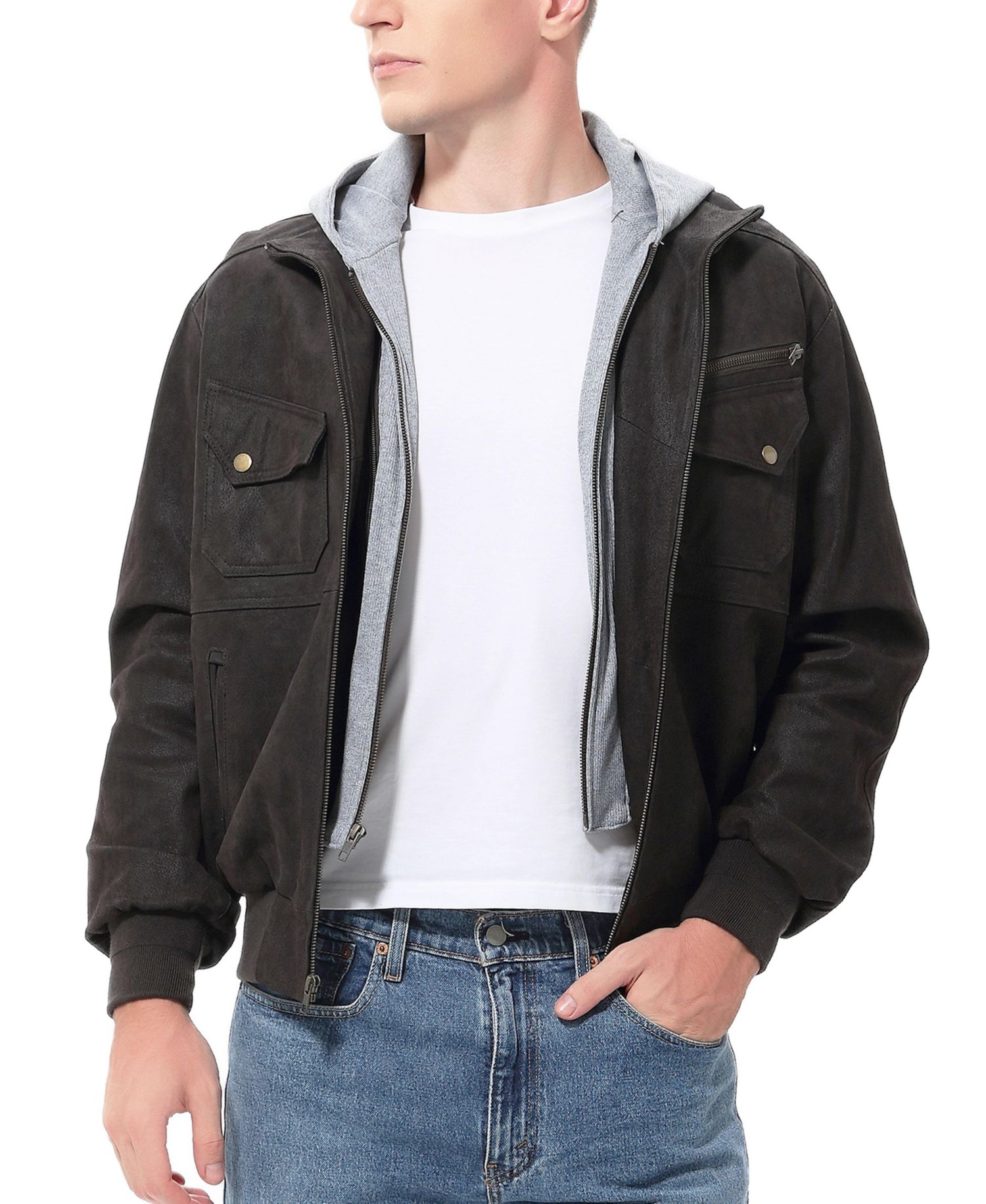 Men's Civic Distressed Leather Bomber Jacket