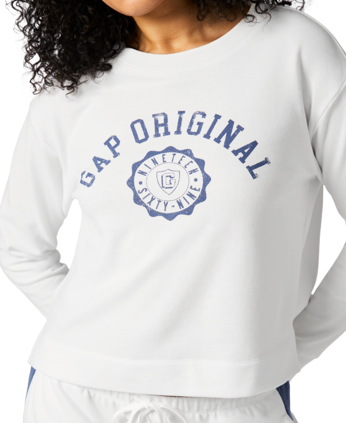 Shop Gap Women's French Terry Crewneck Logo Pajama Top In White Colorblock