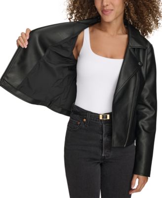 Women's Faux-Leather Asymmetric-Zip Moto Jacket