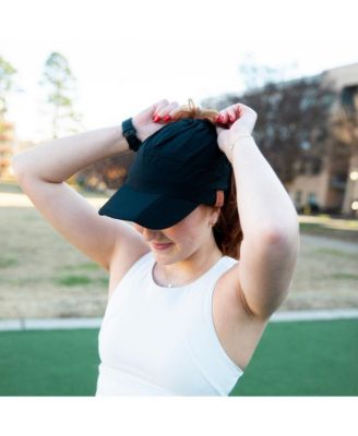 Women's Adjustable High Ponytail Running Hat - Black