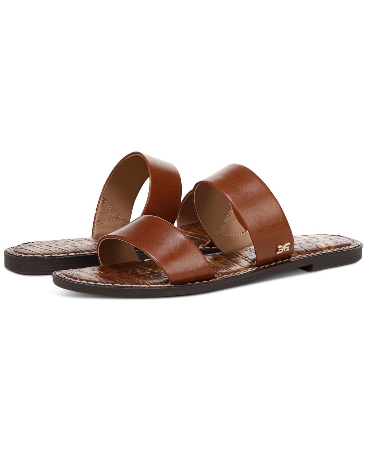 Sam Edelman Gala Double Strap Slide Sandal Cognac Leather In Cognac Brown Leather