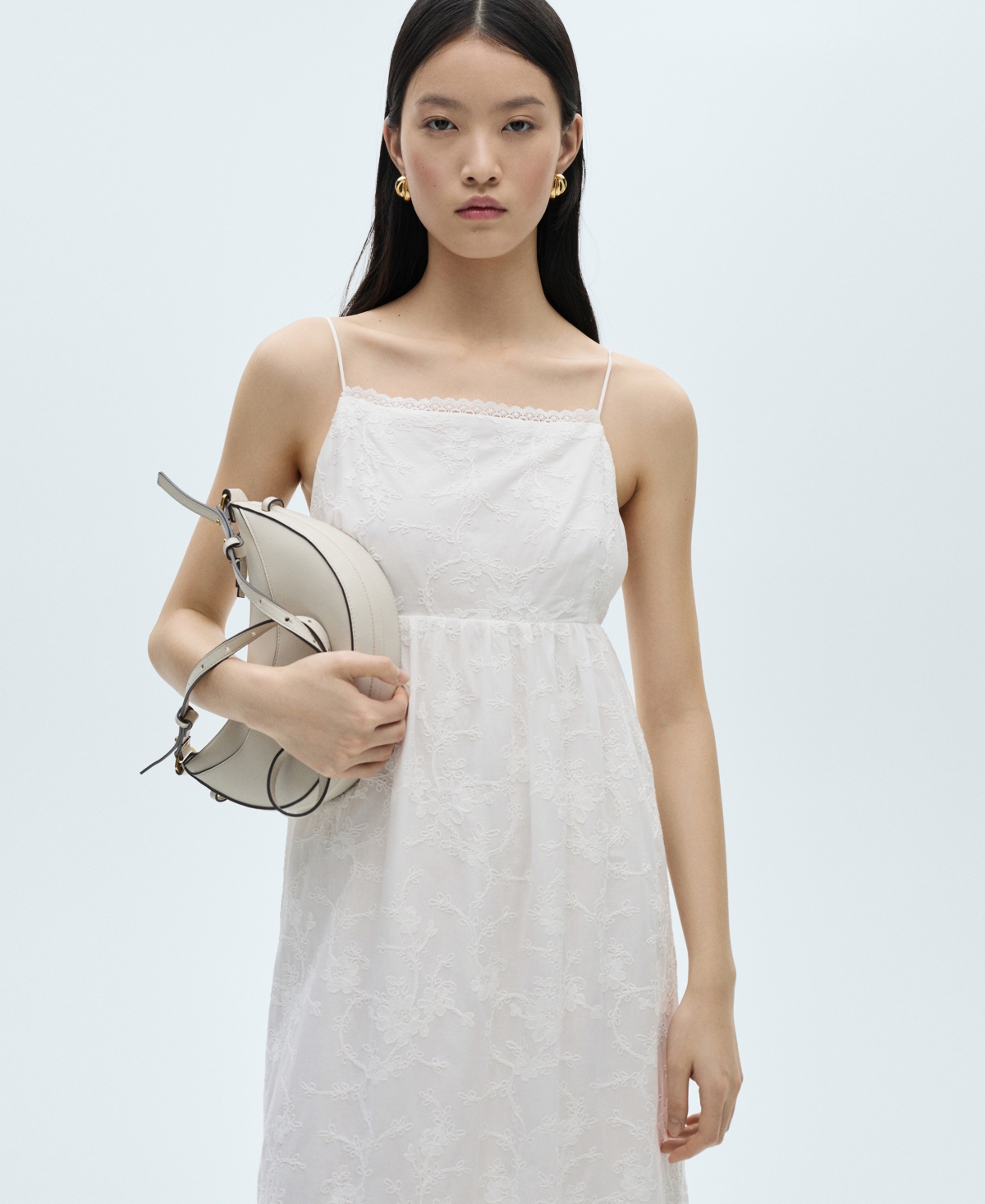 MANGO WOMEN'S FLORAL EMBROIDERED STRAP DRESS 