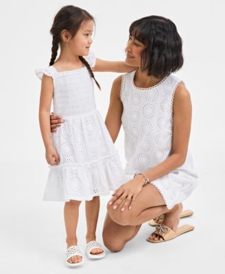 On 34th Womens Scallop Edge Eyelet Shift Dress Toddler Girls Eyelet Smocked Dress Exclusively At Macys In Bright White