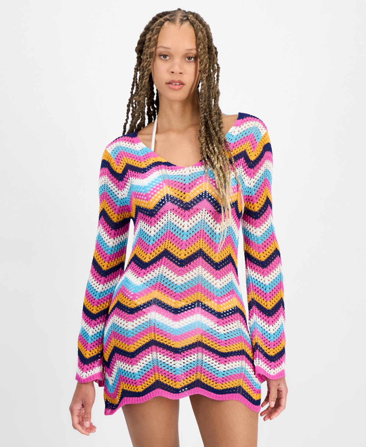 Juniors' Chevron Dress Swim Cover-Up, Exclusively at Macy's - Pink/blue