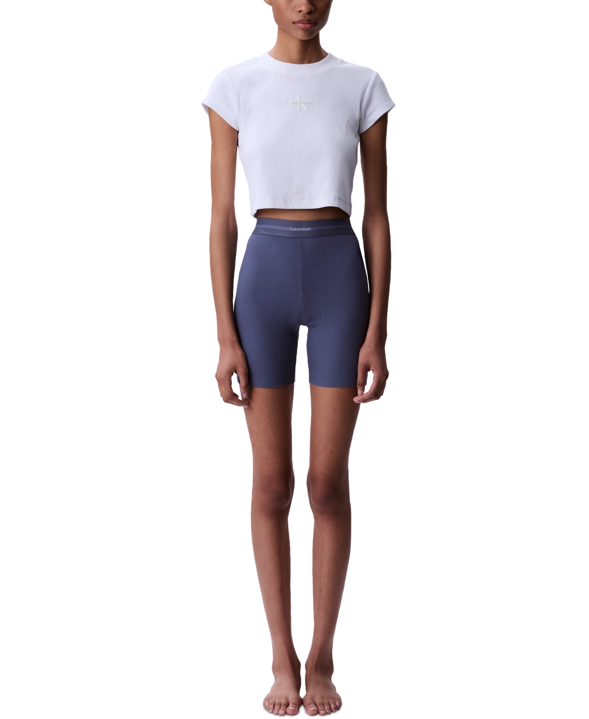 Calvin Klein Women's Ribbed Bike Shorts Qs7216 In Grisaille