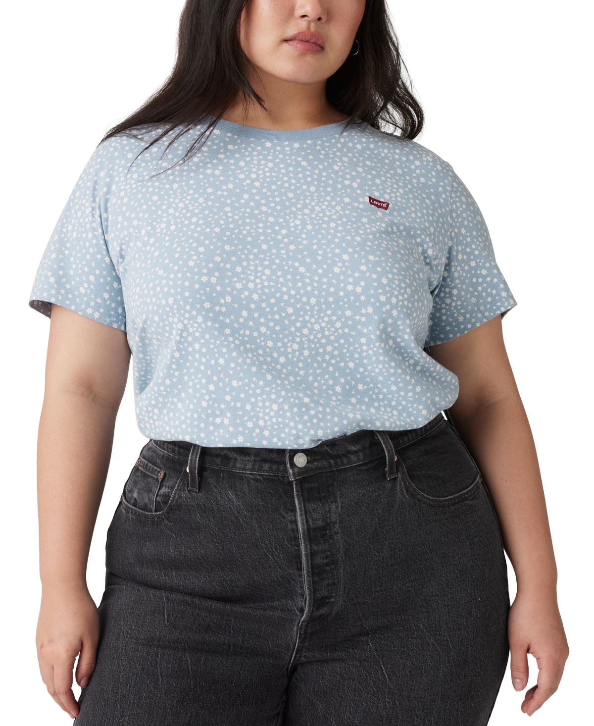 Levi's Plus Size Cotton The Perfect Scattered-floral Tee In Scattered Floral Dusty Blue
